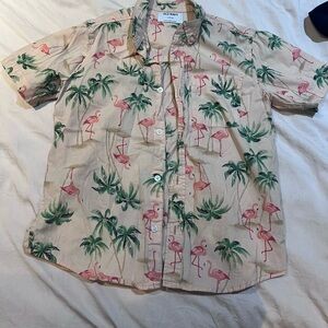 Old Navy boy's Flamingo and Palm Shirt - Cream and Green